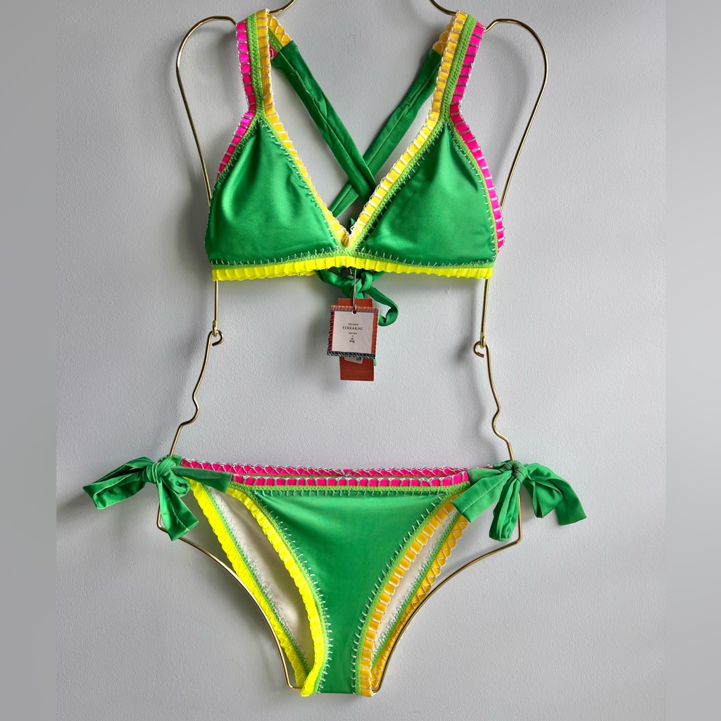 Pily Q Juniors Crochet-Trim Bikini Top & Side Tie Bikini Bottom Green Size Small